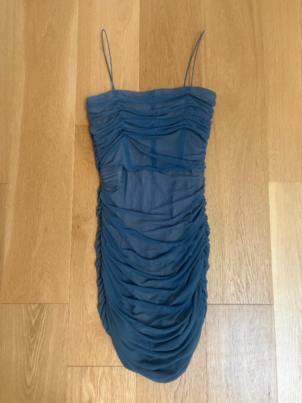 Blue Ruched Mesh Bodycon Mini Dress | Honey